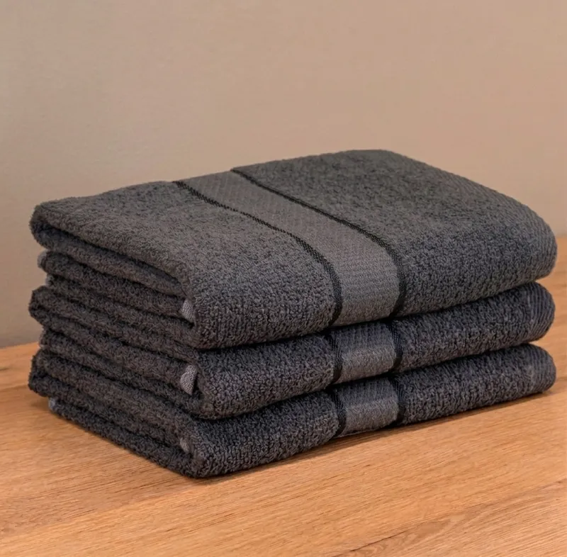 Set 3 Prosoape - Gri Inchis, Bumbac 100%, Medii - 50x90 cm. Ideale pentru Față și Mâini, Uscare Rapidă și Textură Pufoasă - 420g/mp - PRSM008