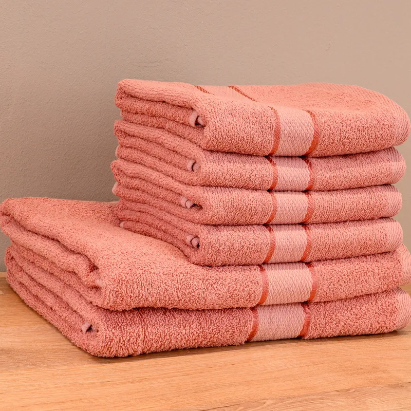 FamilyPack - Set 6 Prosoape din Bumbac 100%, Roz Pudra - 4 pentru Mâini 50x90cm si 2 pentru Corp 70x140cm - 4xPRSM018_2xPRSL018