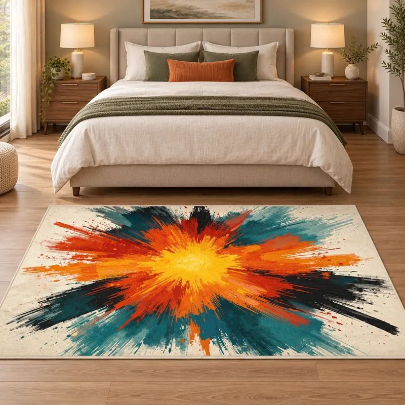Covor Living Explozie, Viu Colorat, Crem - Portocaliu, 160x230 cm, Polipropilena - T040
