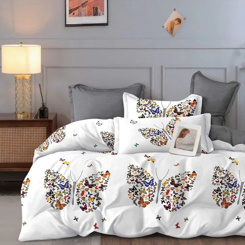 Lenjerie Finet 6 Piese - Alba cu Fluturi Multicolori - LFS_C006A