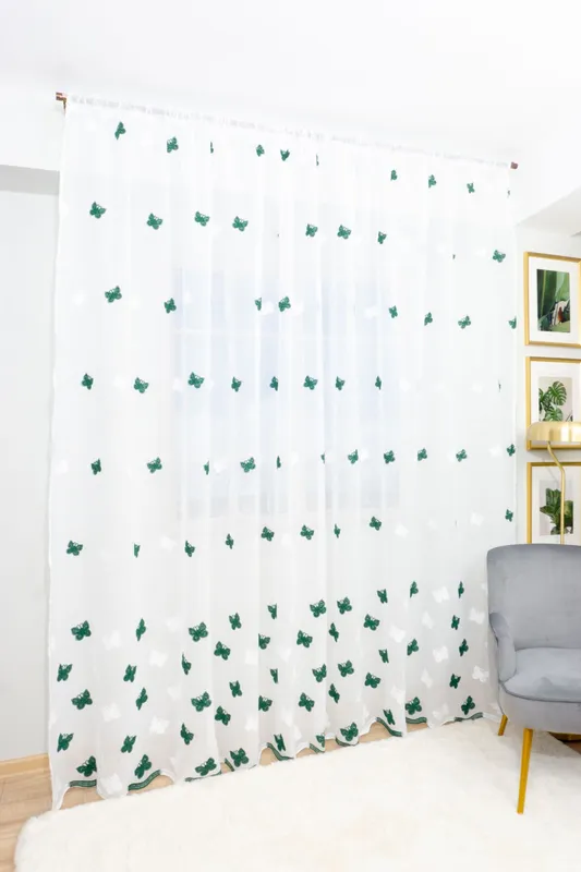 Perdea din In cu Fluturasi Verde Intens - PERD0150_PLC