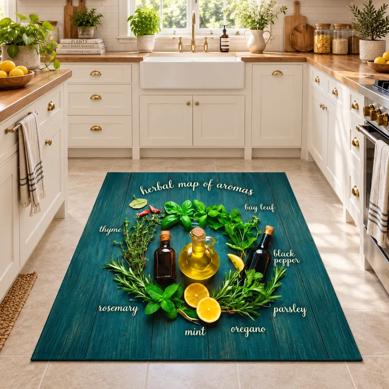 Covor Bucatarie Italian, 120x180 cm, Turcoaz - Verde, Polipropilena, Antiderapant - U083