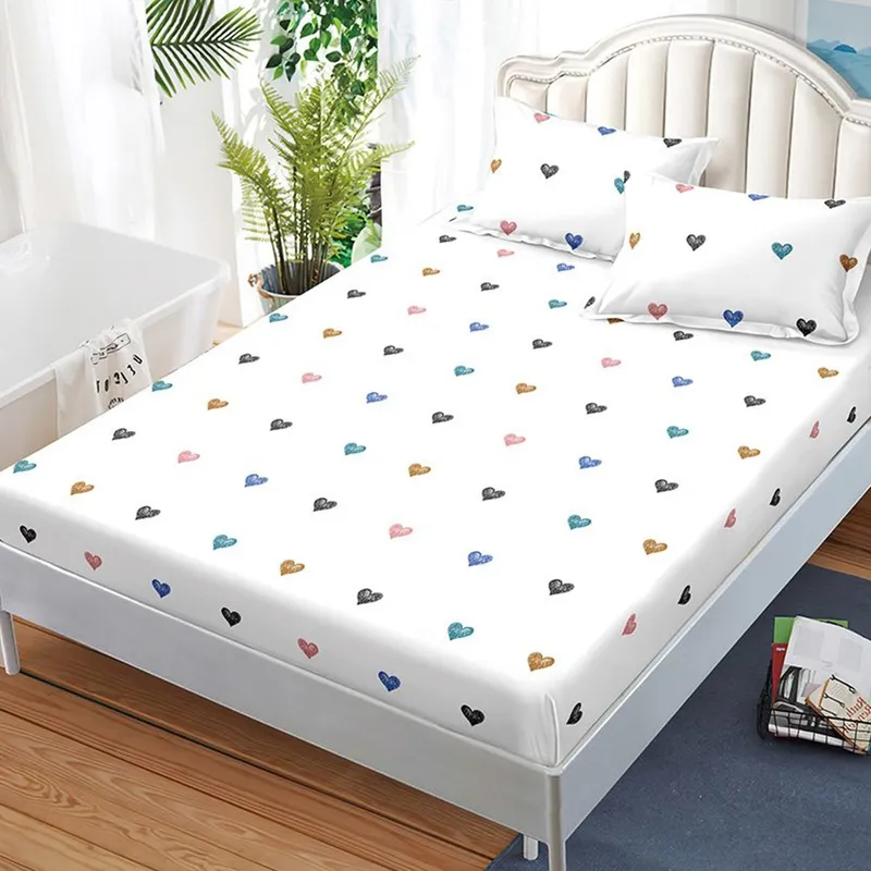Cearceaf din Bumbac Satinat cu Elastic - 180x200 + 2 Fete Perna - Buline Mici Colorate - CEFN_L094B