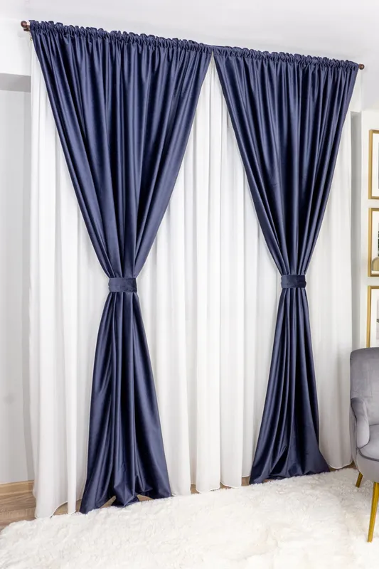 Set Giada - Perdea Voal Alb PERD007 300x245cm si 2 Draperii din Catifea - Gri Plumb - CTFDA518A 2x100x245cm cu Rejansa Set_EMG