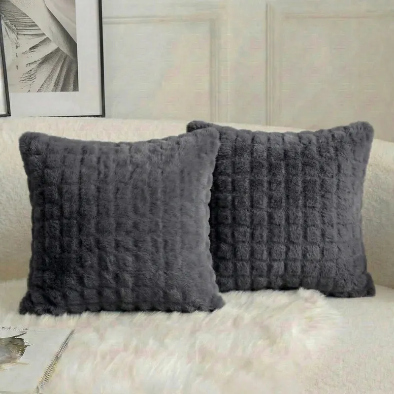 Set 2 Fete de Perna Super Pufoase 50x50cm din Cocolino - Gri Inchis - PD_O061-2