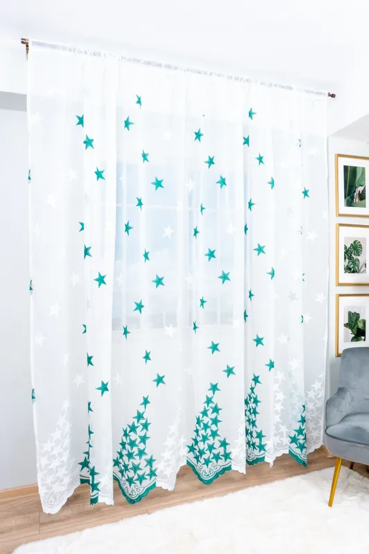 Set 2 Perdele din In cu Stelute Verde Menta 100x245cm cu Rejansa - PERD0146_100X245_ATL