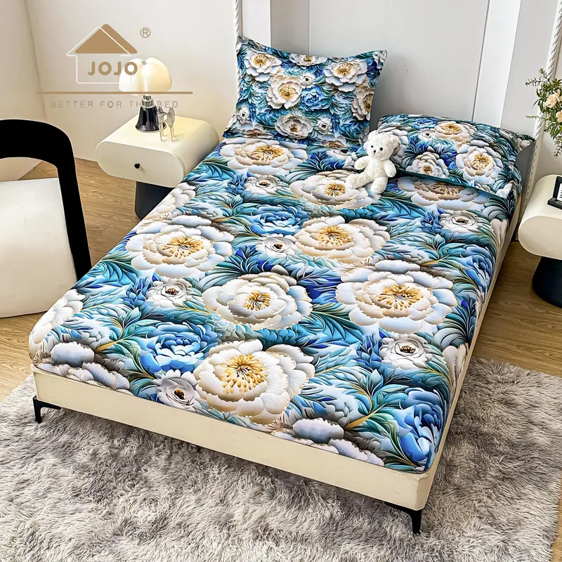Cearceaf din Finet cu Elastic - 160/180x200 + 2 Fete Perna - Flori Regale - CEFDJ_L168B