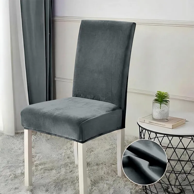 Set 5+1 GRATIS Huse Scaune Universale din Catifea - Gri Inchis - F112