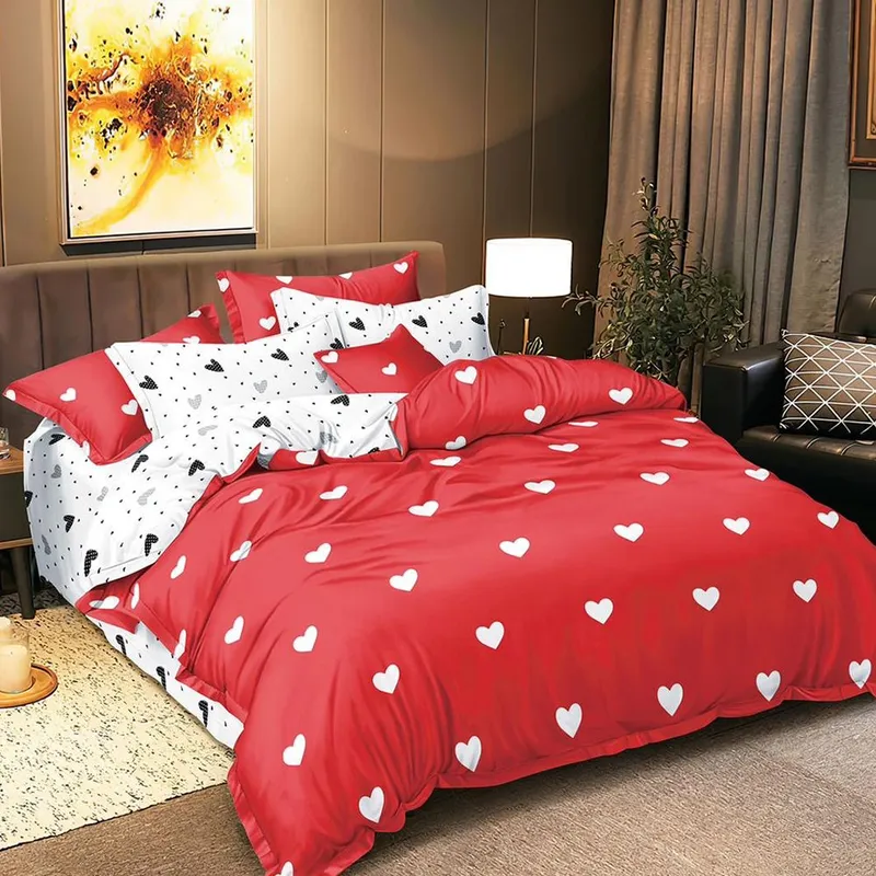 Lenjerie Bumbac Satinat 4 Piese - Rosie cu Inimioare - LBDP_H082B