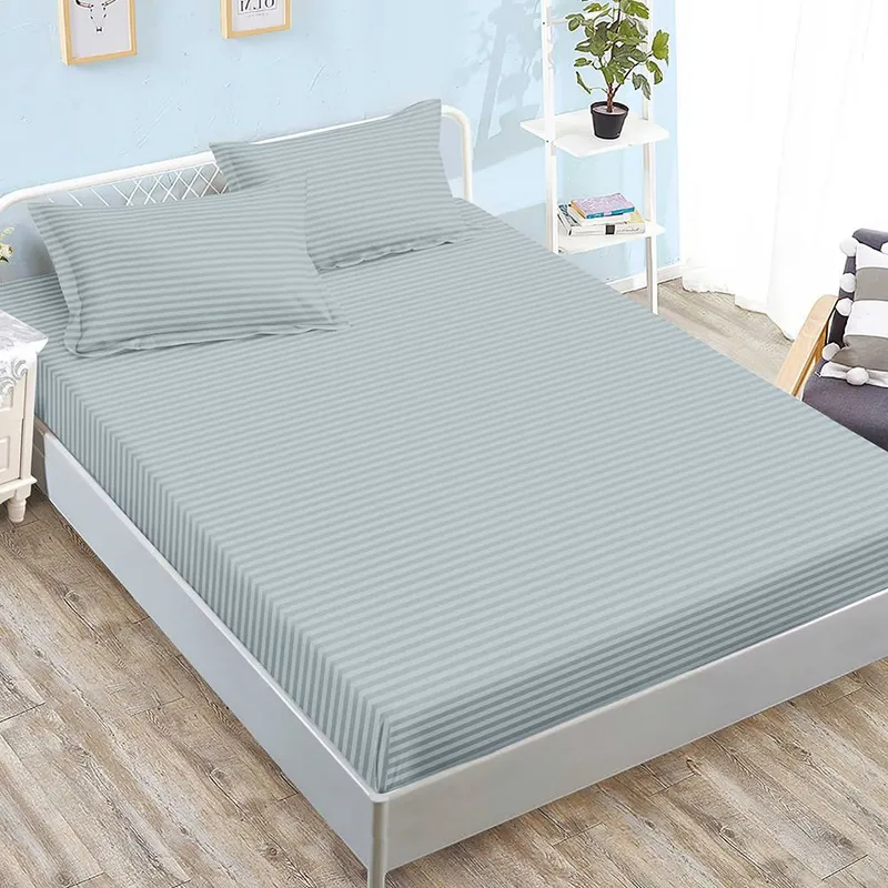 Cearceaf din Damasc Premium cu Elastic - 120/140x200 + 2 Fete Perna - Gri Silver - CEDZ_K099