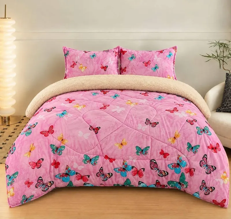 Pilota Cocolino cu Blanita, 200x230cm + 2 Fete de Perna 50x70cm - Zborul Fluturilor Roz - PM_P051B