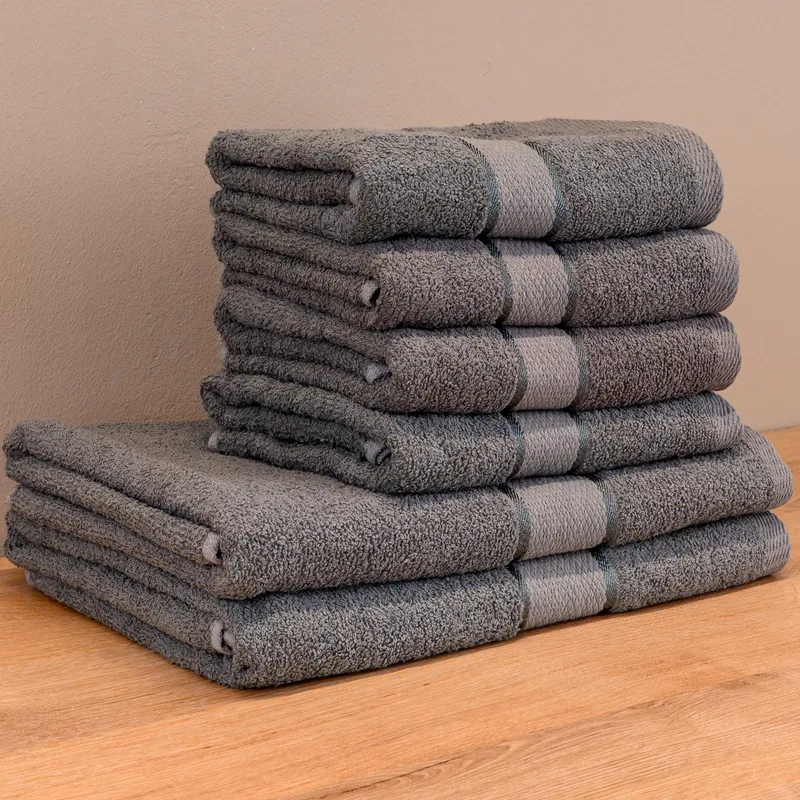 FamilyPack - Set 6 Prosoape Gri Deschis din Bumbac 100% - 4 pentru Față si Mâini 50x90cm + 2 pentru Corp 70x140cm - 4xPRSM011_2xPRSL011