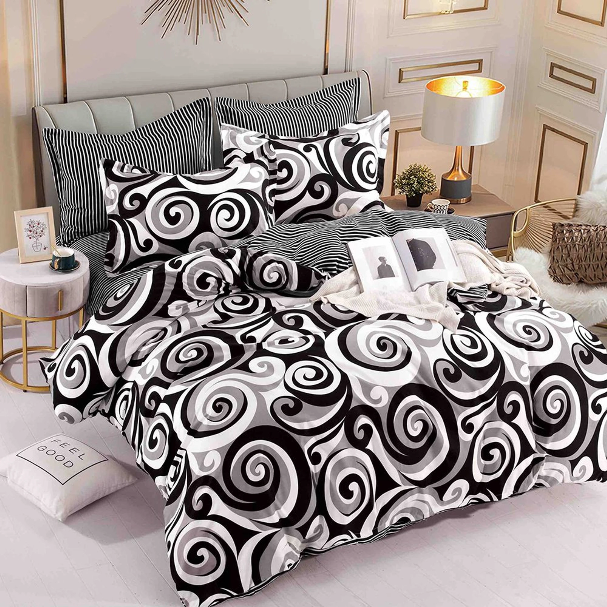 Lenjerie Finet 6 Piese cu Cearceaf Elastic - Zebra Gri - LFEJ_D005