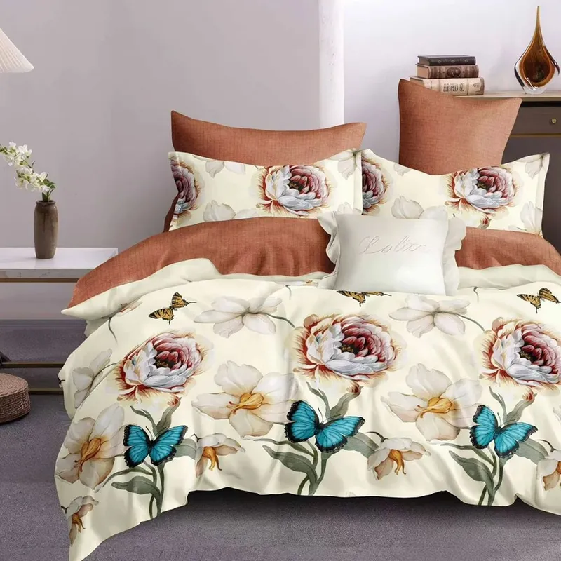 Lenjerie Finet 6 Piese - Crem cu Fluturi si Flori - LFS_A043B