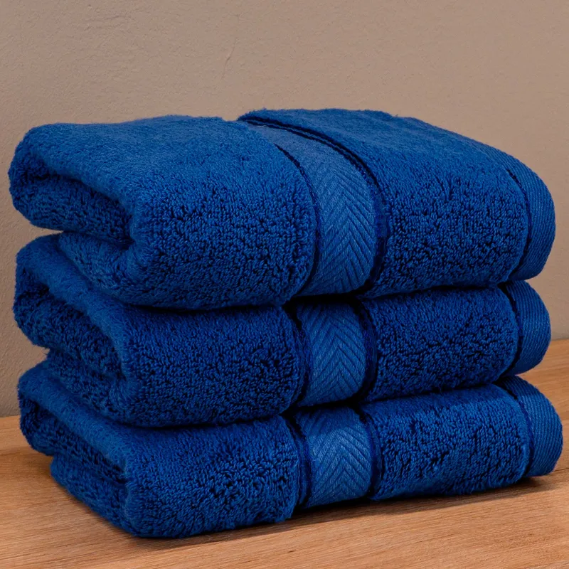 Set 3 Prosoape de Față și Mâini Super Pufoase, Albastru, 50x90 cm, Bumbac 100%, Zero Twist, 600g/mp - 3xPRSTM_I053