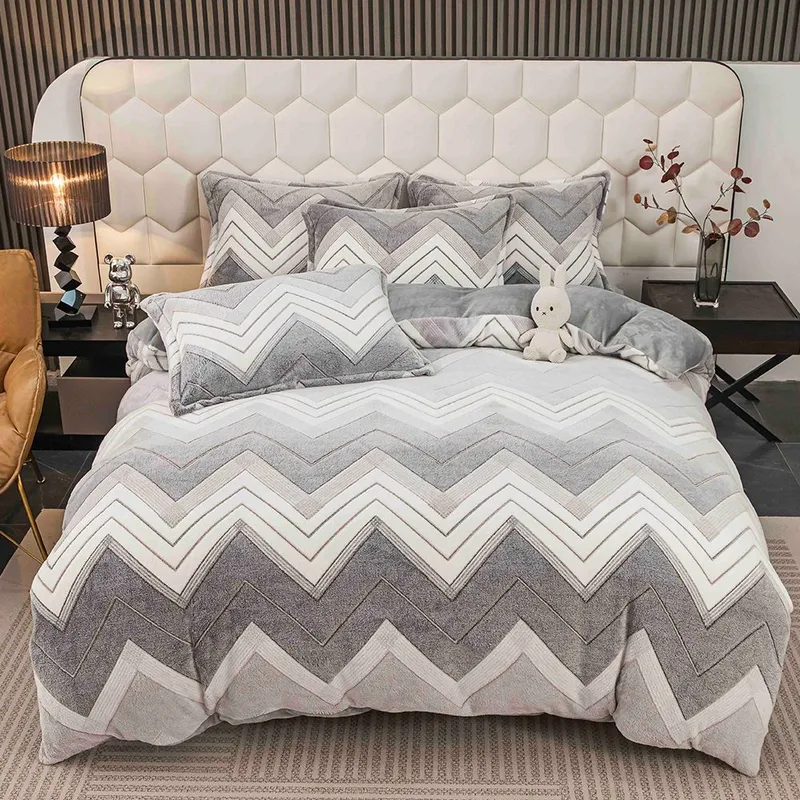 Lenjerie Cocolino cu Elastic 4 Piese - Model Zig-Zag Gri cu Alb - CBE4J_N114