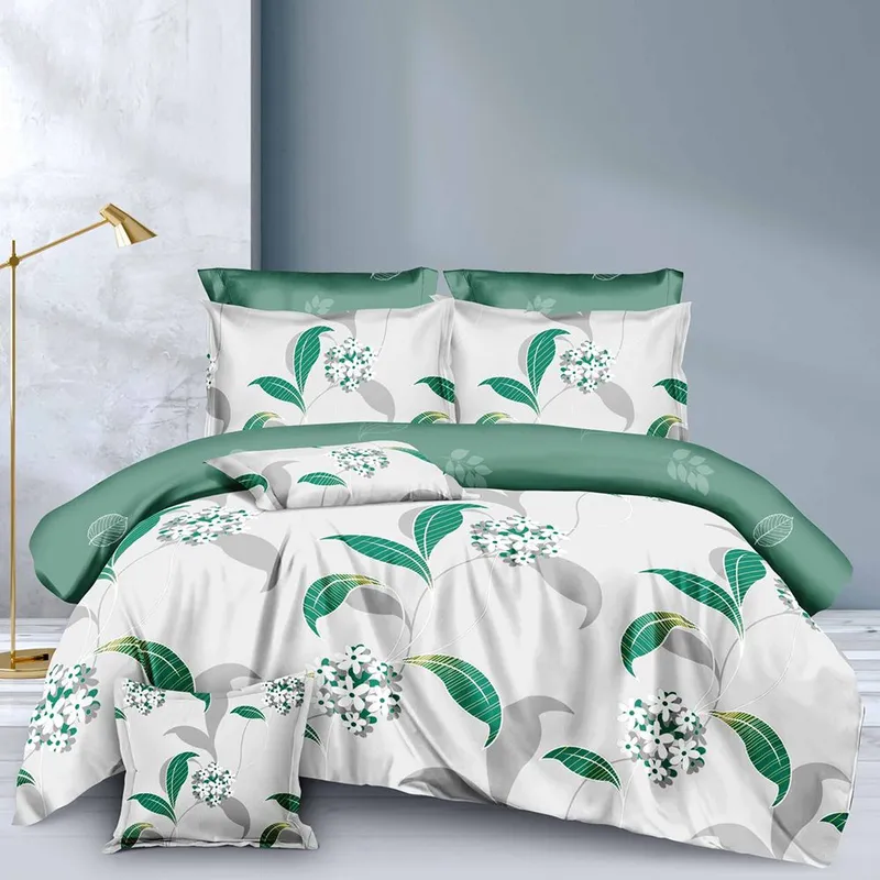 Lenjerie Finet Gros 8 Piese - Verde cu Flori Albe - LF8S_D063
