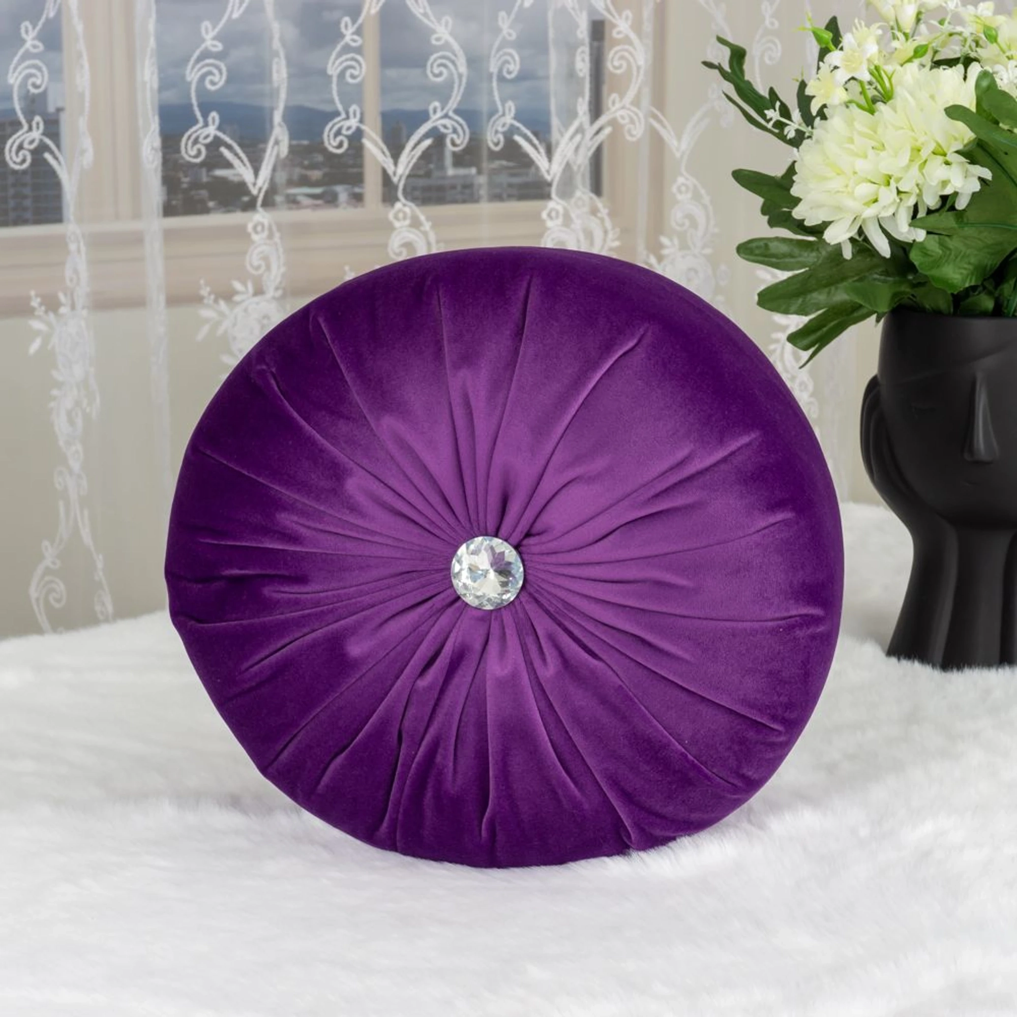 Perna Decorativa Diamond Round din Catifea  Mov Royal 33cm  PDC0107_PLC
