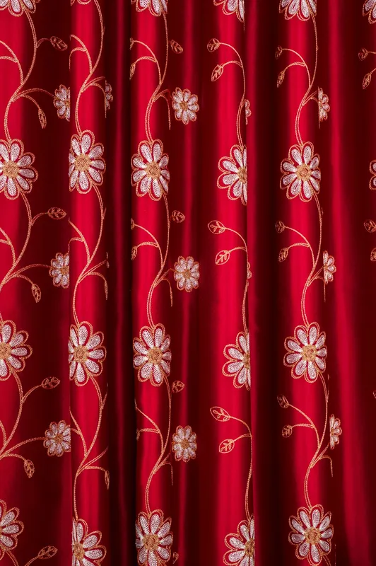 Draperie Brodata Flori de Dor Visiniu Intens - BOTD023B_PLC