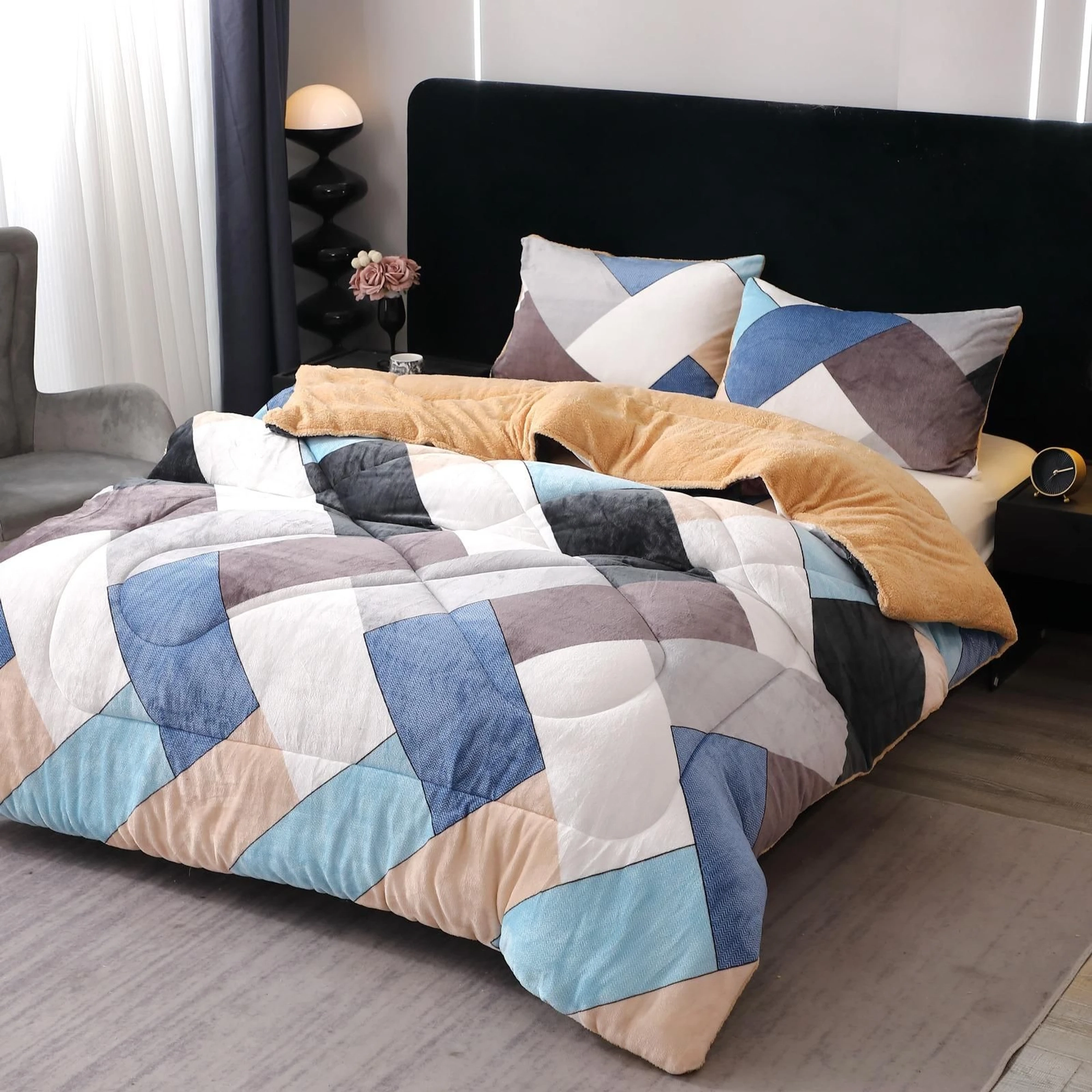 Pilota Cocolino cu Blanita - Model Geometric Colorat - 200x230cm + 2 Fete de Perna 50x70cm - PM_P056
