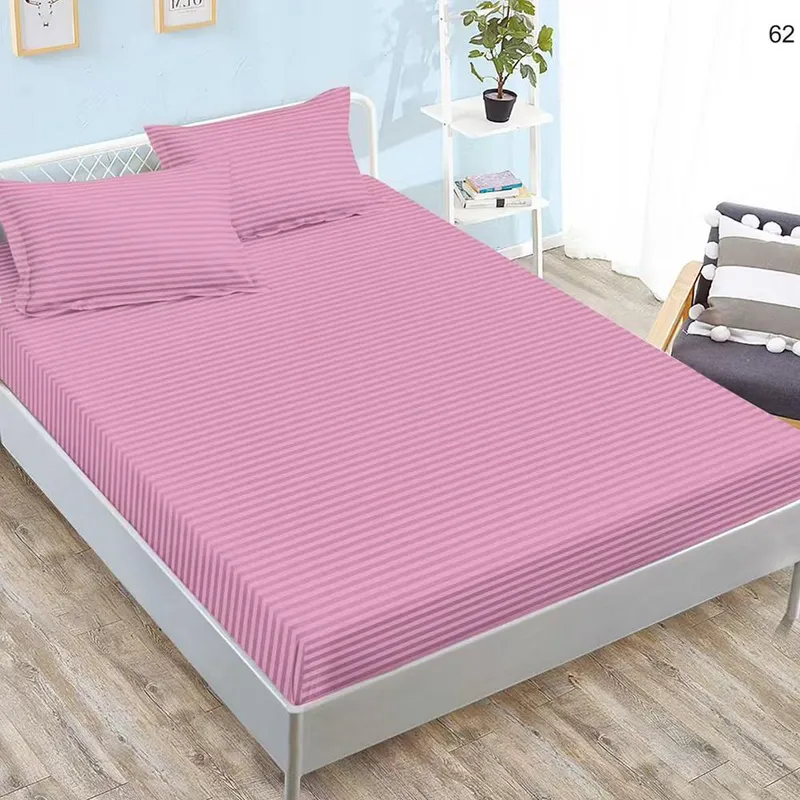 Cearceaf din Damasc Premium cu Elastic - 140/160x200 + 2 Fete Perna - Roz Drajeu - CEDS_K078