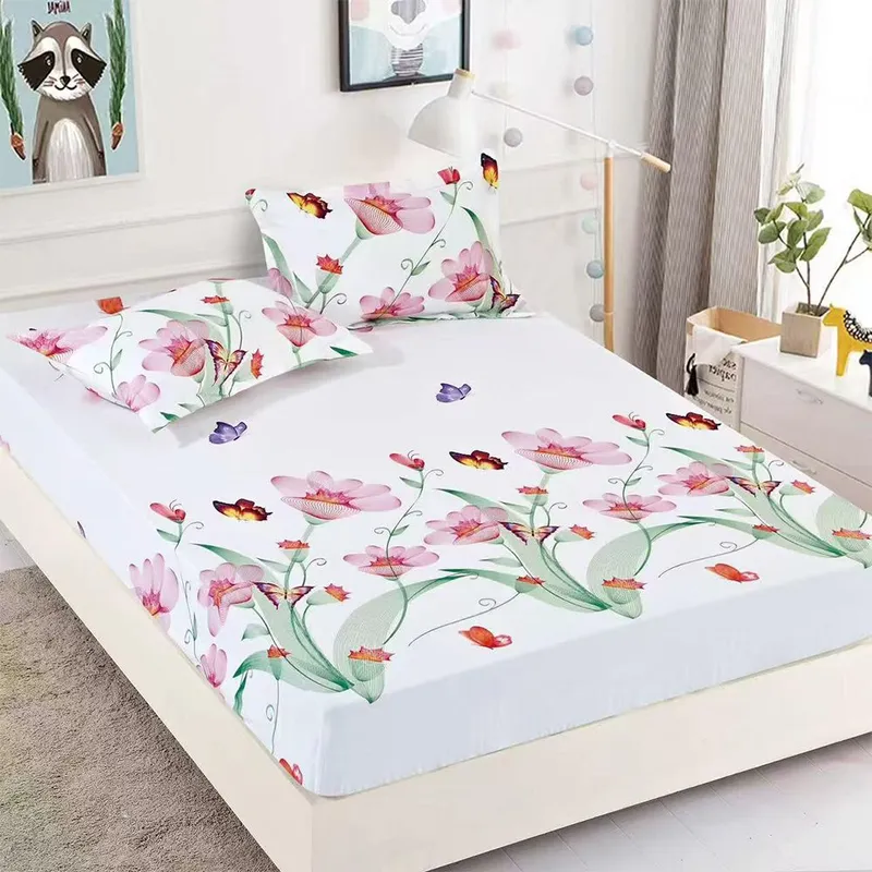 Cearceaf din Finet cu Elastic - 180x200 + 2 Fete Perna - Flori de Primavara - CEFJ_L024B