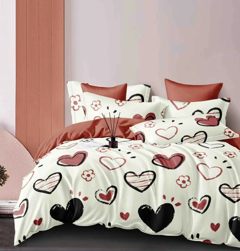 Lenjerie Bumbac Finet 6 Piese - Crem cu Inimioare - LFJ_B020B