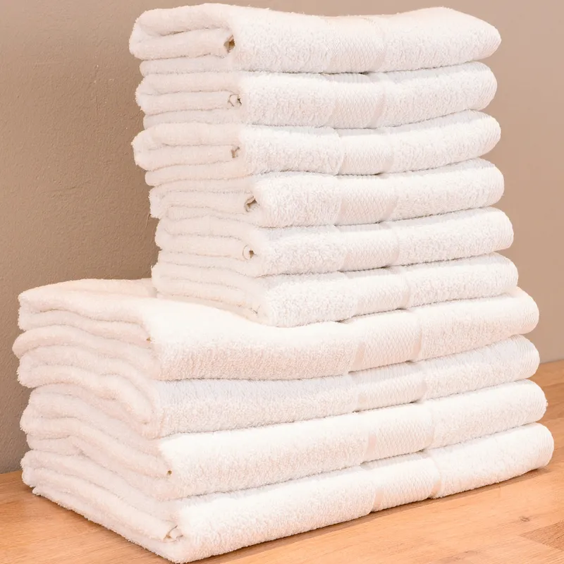 MegaPack - Set 10 Prosoape Alb Imaculat - Bumbac 100% - 6 pentru Față si Mâini 50x90cm + 4 pentru Corp 70x140cm - 6xPRSM001_4xPRSL001