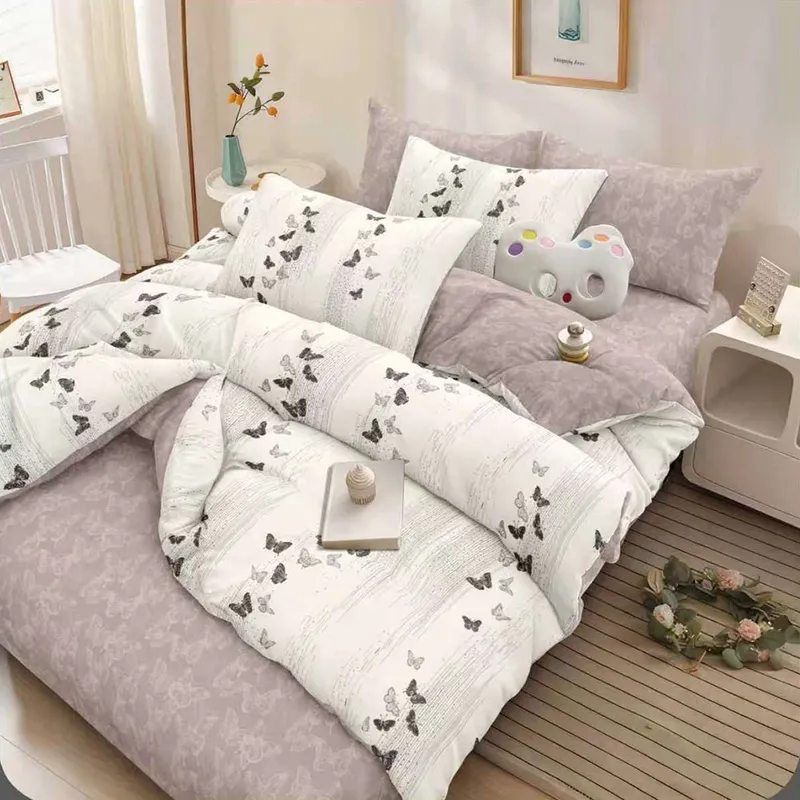 Lenjerie Bumbac Satinat 4 Piese - Fluturi Negrii - LBDP_H107B