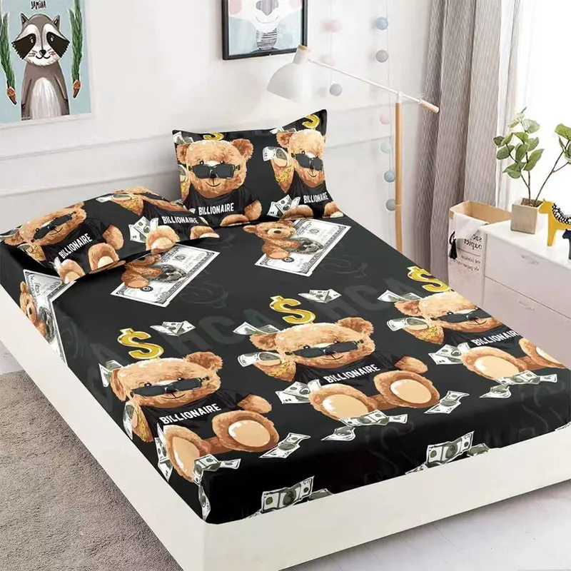 Cearceaf din Finet cu Elastic - 180x200 + 2 Fete Perna - Ursuleti Billionaire - CEFJ_L022B