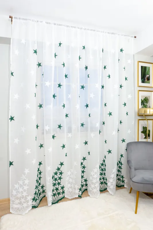 Perdea din In cu Stelute Verde Intens - PERD0151_PLC