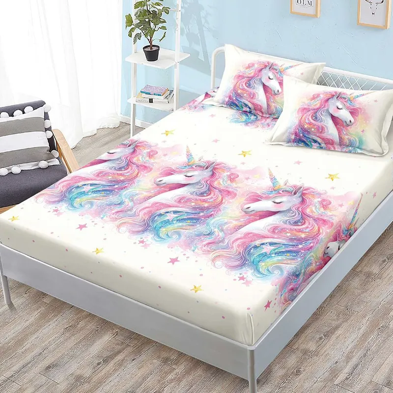 Cearceaf din Finet cu Elastic - 160/180x200 + 2 Fete Perna - Unicorn Magic - CEFN_L139