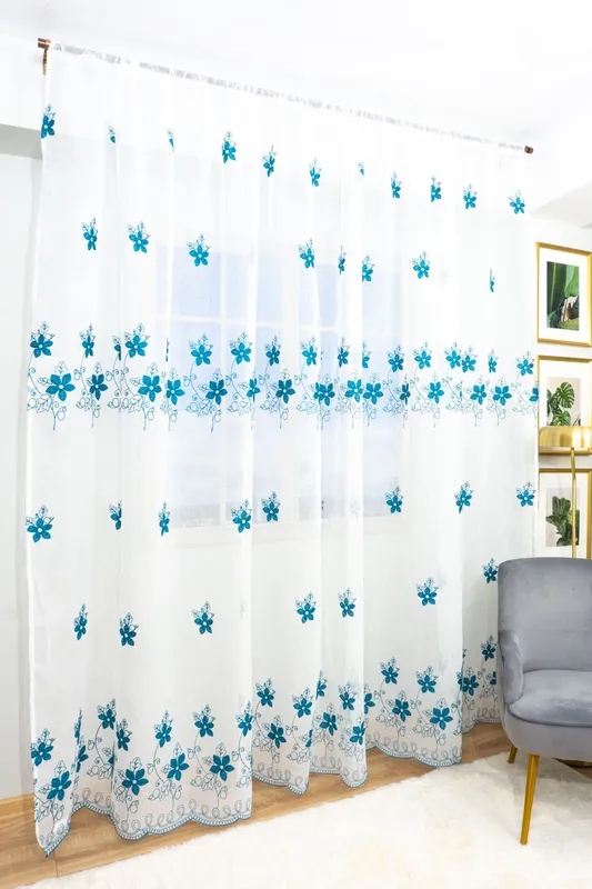 Perdea Camp cu Flori Turquaz 200x245cm cu Rejansa - PERD083A_200X245_ATL