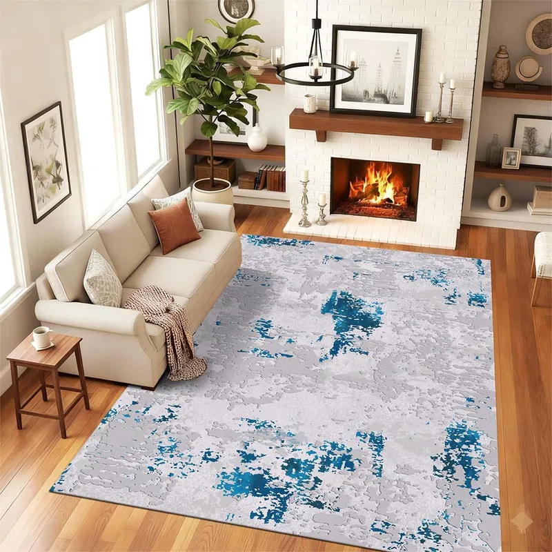 Covor Antiderapant pentru Dormitor 120x180 cm - Abstract Turcoaz - CVHD101_120x180_CVH