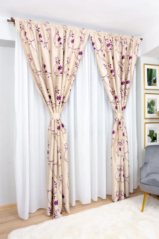 Set 2 Draperii Blackout Cappuccino Flori Mov 100x245cm cu Rejansa- BOTD056_100x245_A1_06_ATL