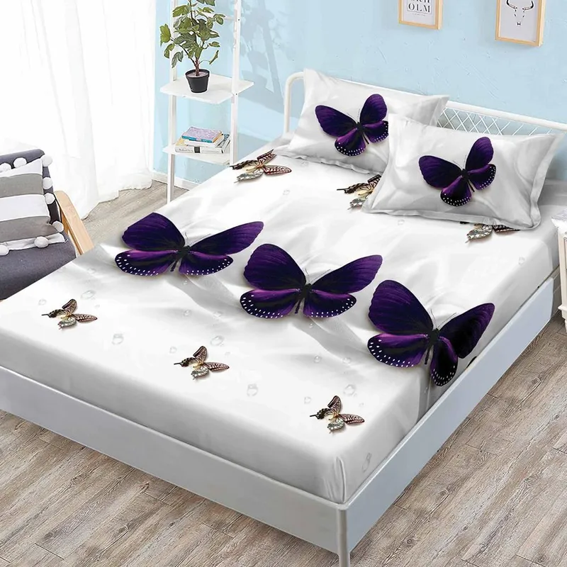 Cearceaf din Bumbac Satinat cu Elastic - 160x200 + 2 Fete Perna - Buchetele Mici - CEFN_K024C