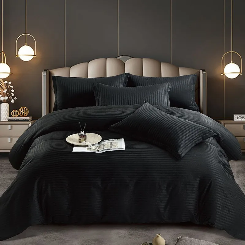 Lenjerie de Pat Damasc Premium 6 Piese - Negru Intens - LDJ0048