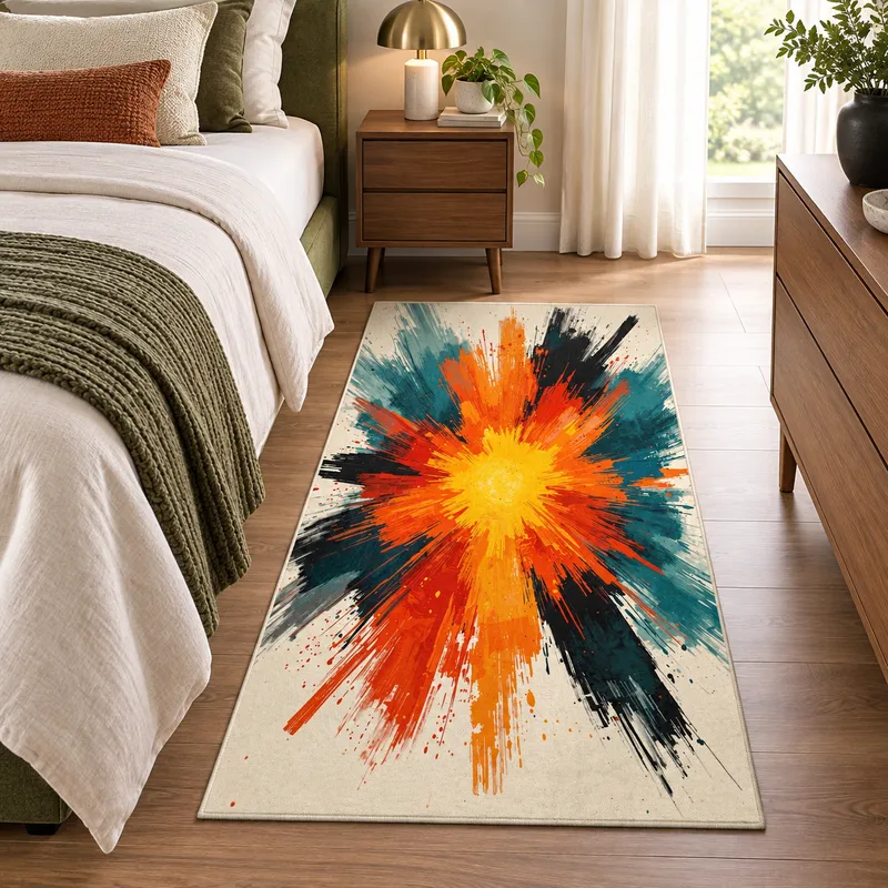 Covor Dormitor Explozie, Viu Colorat, Crem - Portocaliu, 80x150 cm, Polipropilena - U014