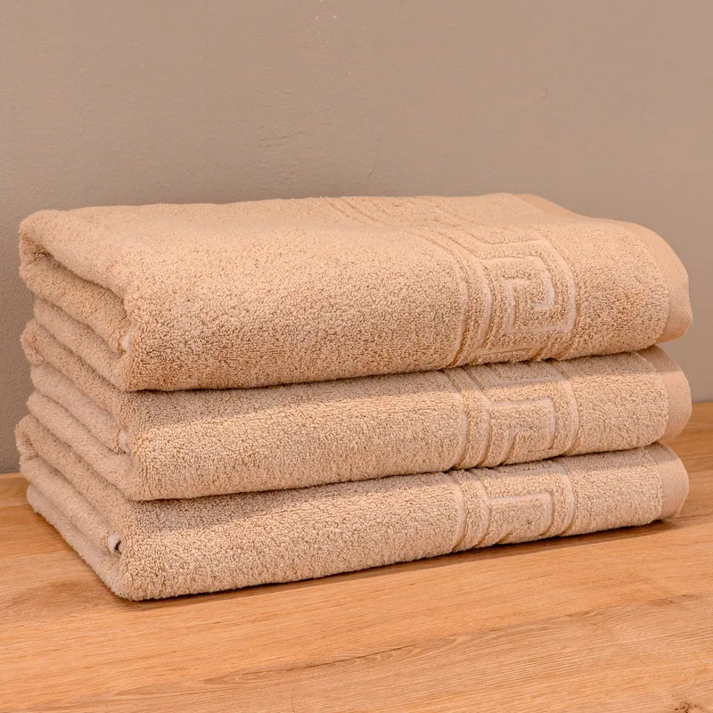 Set 3 Prosoape de Baie Atena din Bumbac 100%, Coffee, 70x140 cm, Bumbac 100%, Greek Border, 600g/mp - 3xPRSAL_I043