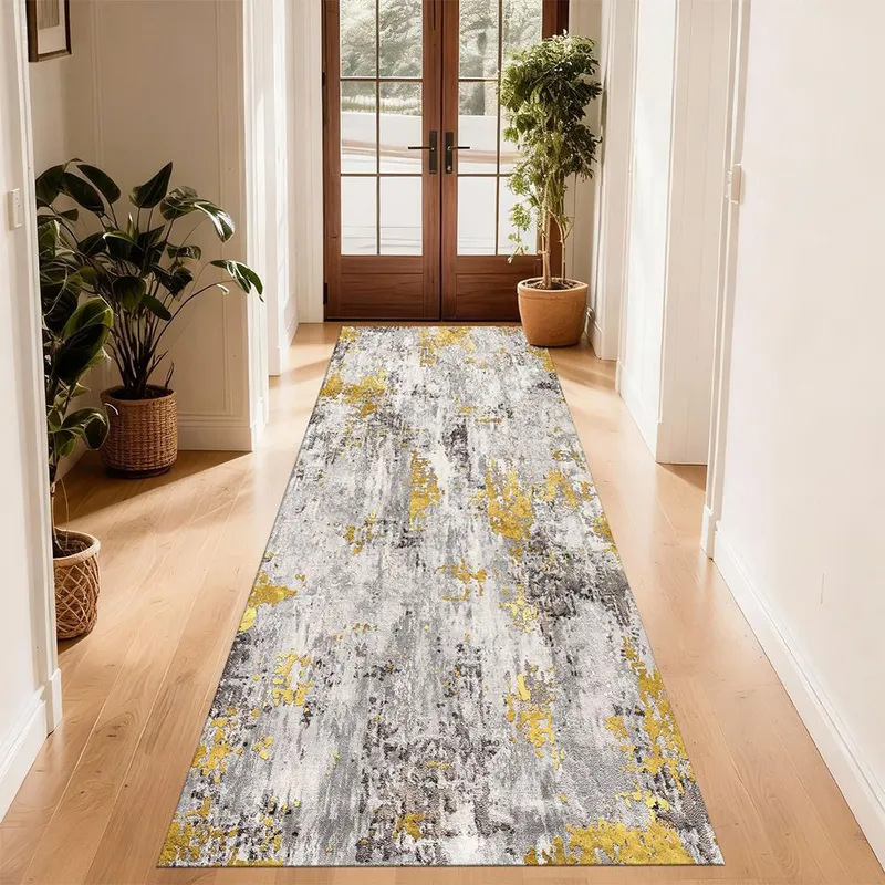 Traversa 80x300 cm, Antiderapanta - Abstract Gri cu Auriu - CVHT121_80x300_CVH