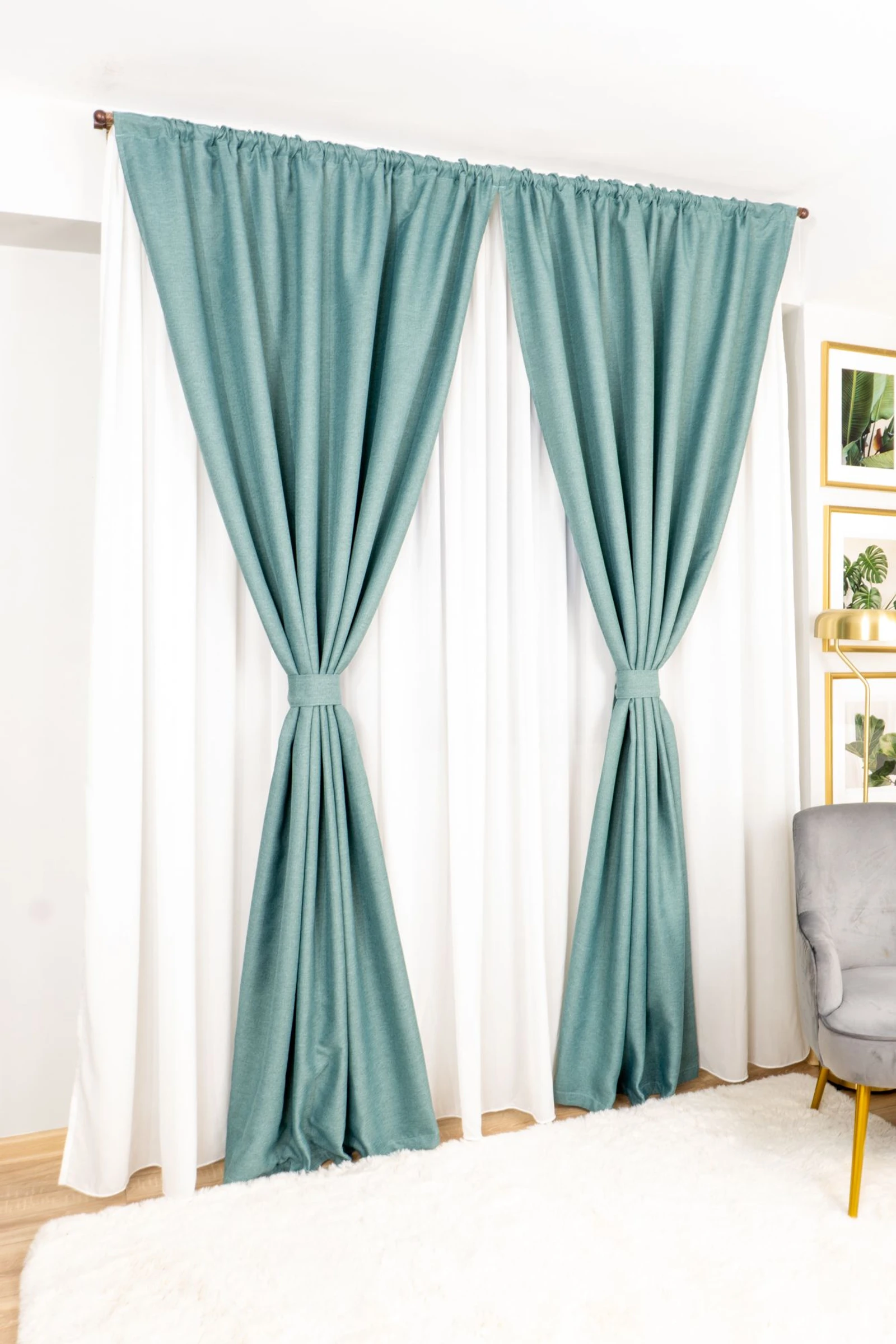 Set Edena - Perdea Alba Voal PERD007_300x245_D1_20_ATL si Draperii din In Verde Petrol Deschis - BOTDA546_100X245_A2_04_ATL cu Rejansa Set_ATL