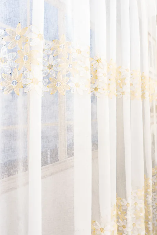 Set 2 Perdele din In Zambet Auriu cu Alb 100x245cm cu Rejansa - PERD041B_100x245_ATL