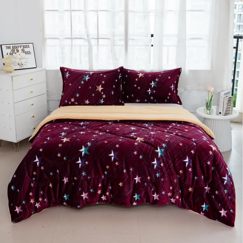 Pilota Cocolino cu Blanita, 200x230cm + 2 Fete de Perna 50x70cm - Burgundy Stars - PM_P048B