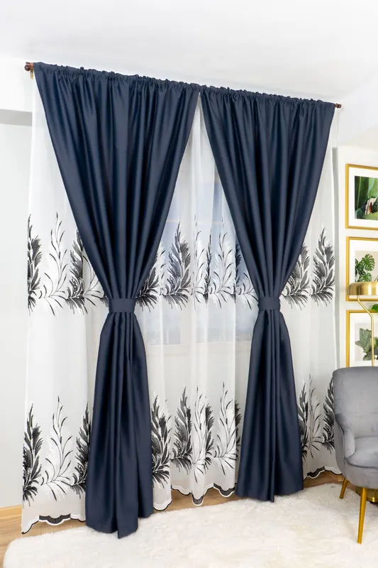 Set Afina - Perdea din In Alma Negru Regal PERD044C_300X245_D3_10_ATL si Draperii Blackout Gri Plumb Inchis - BOTD048_100X245_C3_08_ATL cu Rejansa Set_ATL