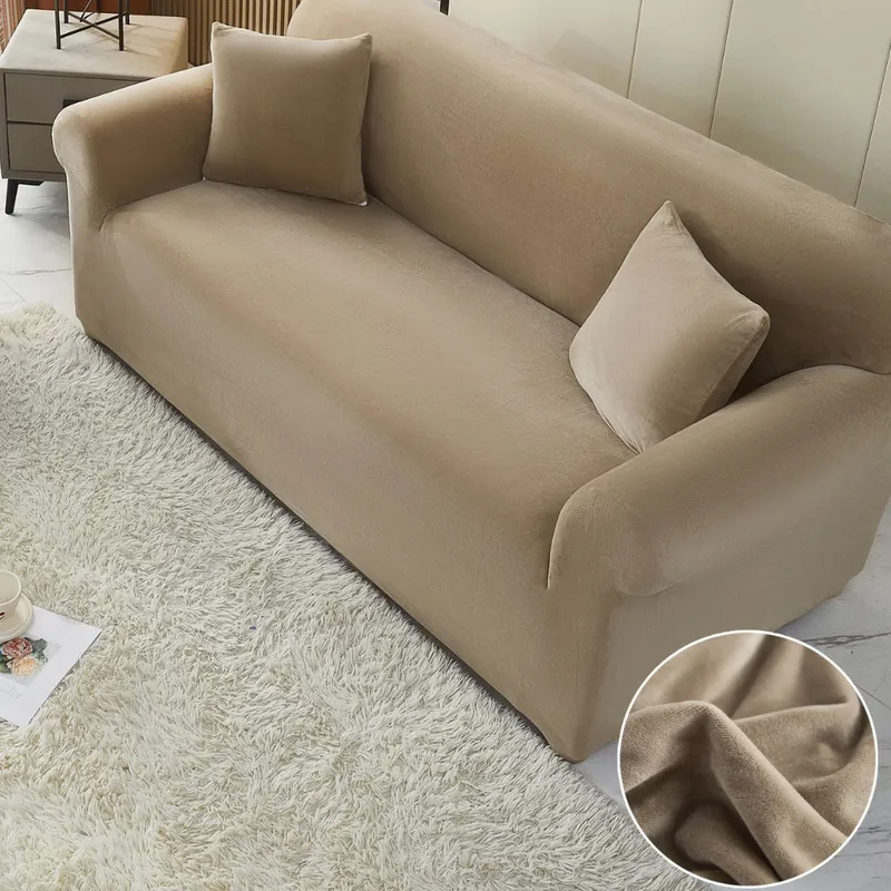 Husa de Canapea din Catifea 4 Locuri - Cappuccino - HCCJXL014