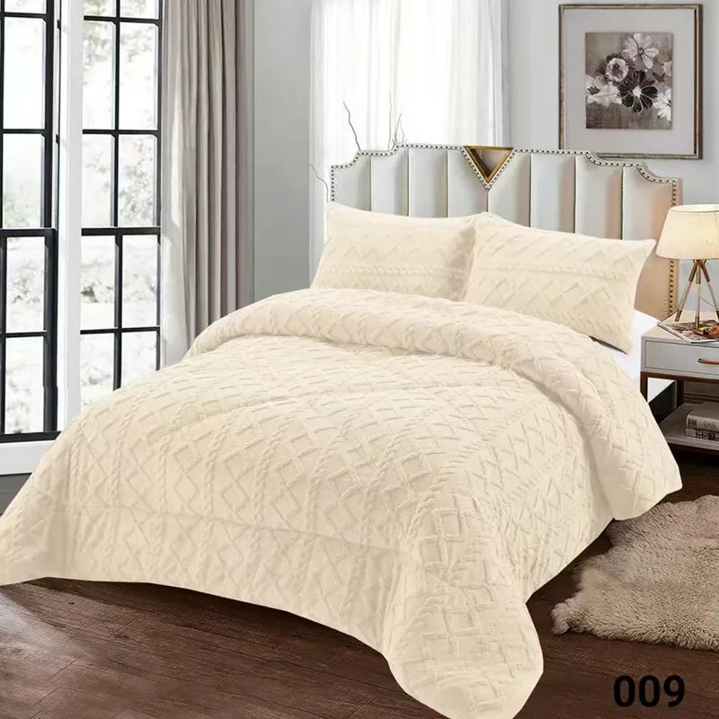 Pilota Tricotata cu Blanita Bej 200x230cm + 2 Fete de Perna 50x70cm - Crem - PMG_O082