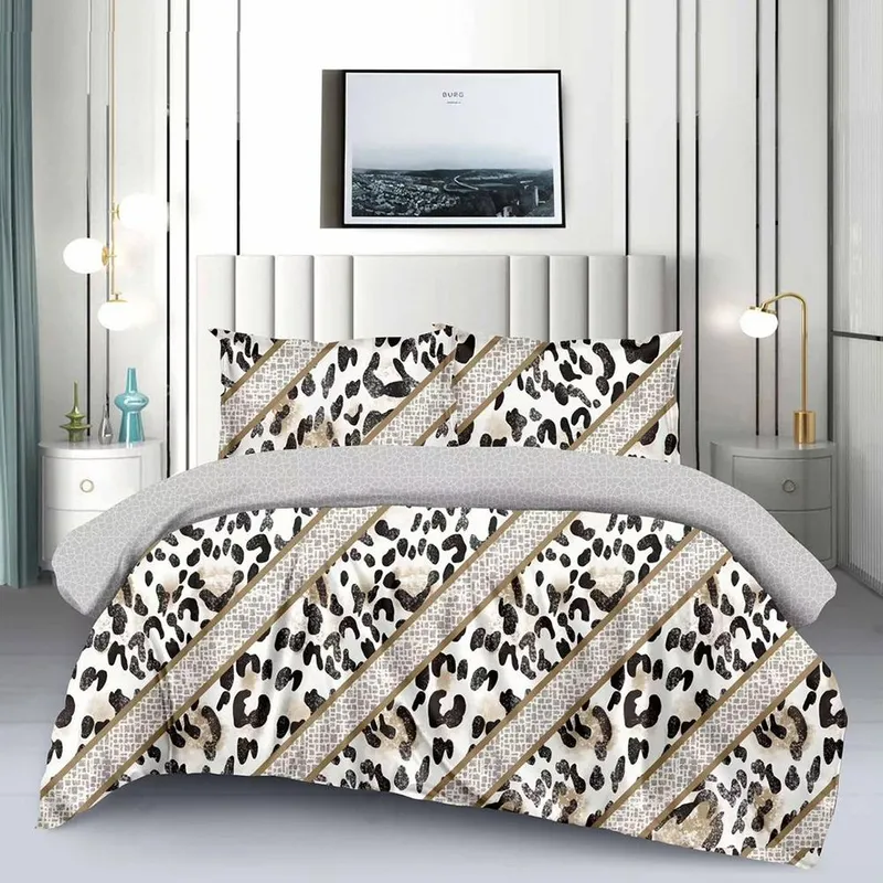 Lenjerie din Finet 90/120x200 - 4 Piese - Animal Print cu Dungi - LFSGS_E048B
