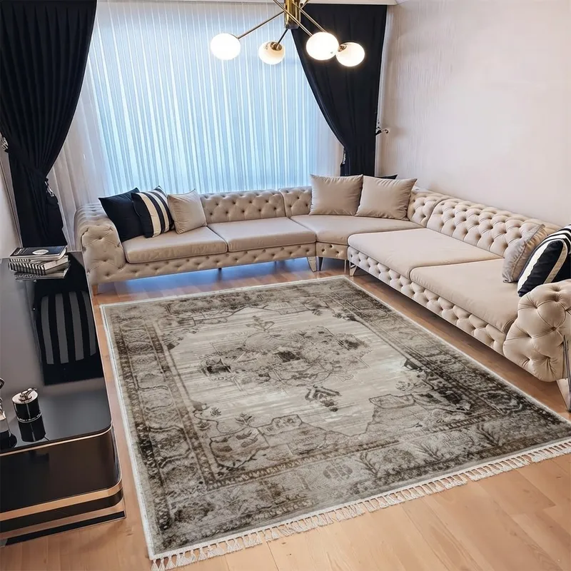 Covor pentru Dormitor 160x230 cm - Model Regal Crem cu Maro - CVHD011_160x230_CVH