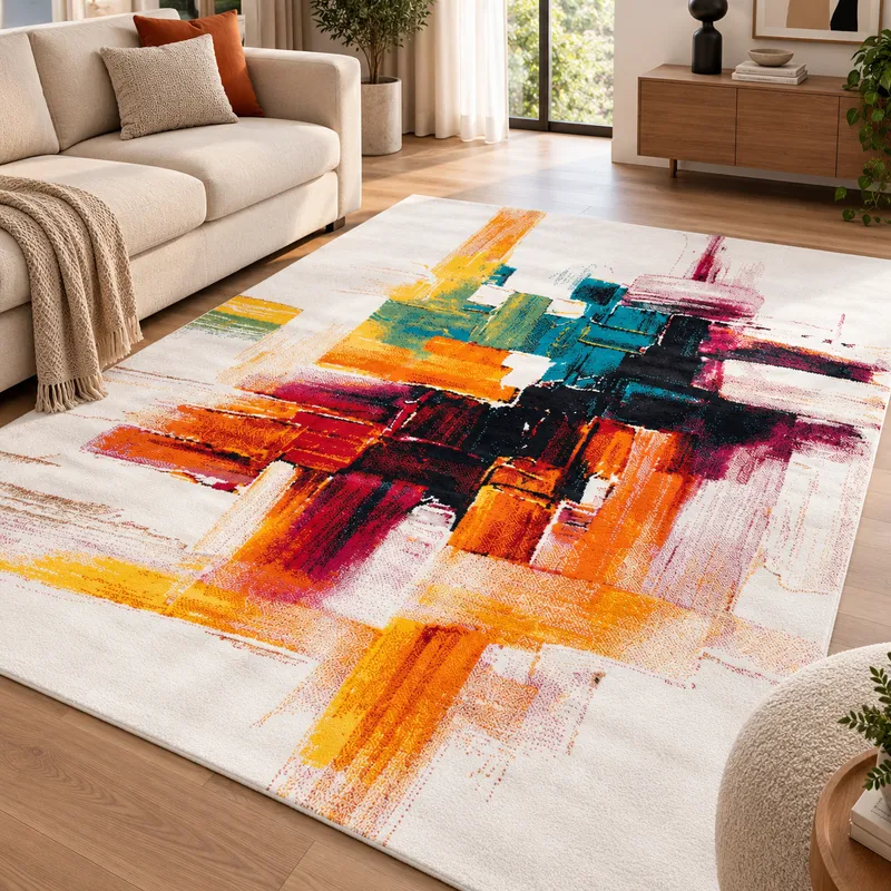 Covor Living Canvas, Viu Colorat, Crem - Portocaliu, 160x230 cm, Polipropilena - T037