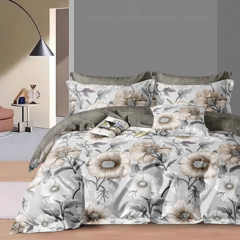 Lenjerie Finet 6 Piese - Gri cu Flori Mari - LFS_C088B